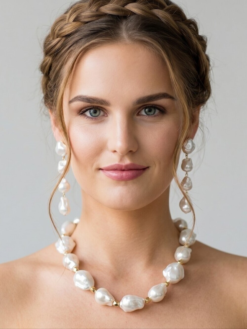 🤍▪️ PIPER K▪️ Beautiful Glass Pearl Gold Tone 16"  Necklace And Eaerring Set